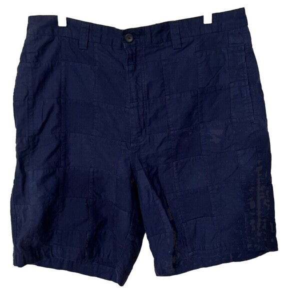 Chaps Checker Board Pattern Flat Front  Chino Navy Blue Shorts Sz 38 9.5” Inseam - Picture 1 of 6